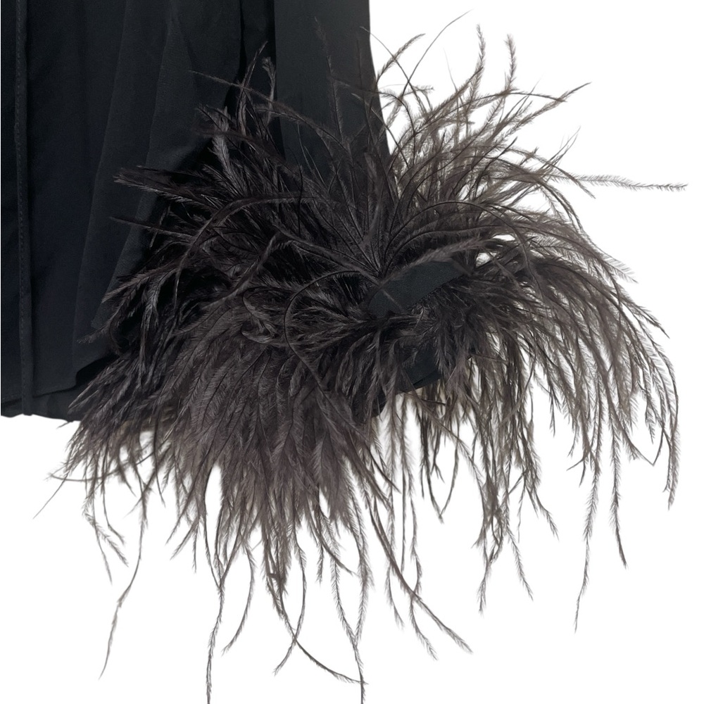 Zara Luxe Black Long Sleeve Chiffon Blouse with Feather Cuffs  Luxury - Picture 5 of 5